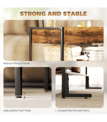 HOMCOM Industrial Lift Top Coffee Table with Storage Shelf Rustic Brown