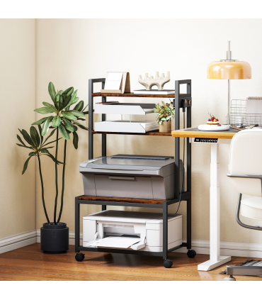 HOMCOM 4-Tier Mobile Printer Stand with Power Outlets for Home Office