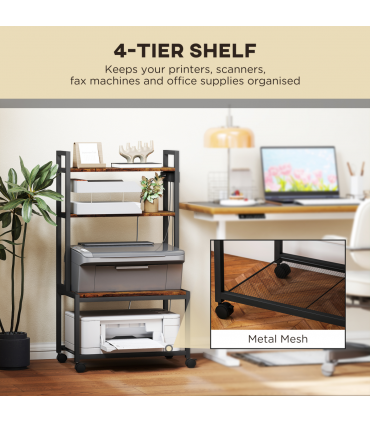 HOMCOM 4-Tier Mobile Printer Stand with Power Outlets for Home Office
