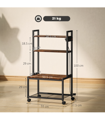 HOMCOM 4-Tier Mobile Printer Stand with Power Outlets for Home Office