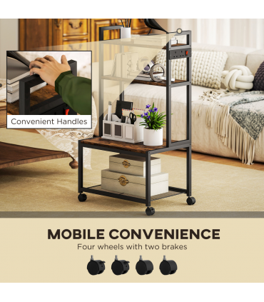 HOMCOM 4-Tier Mobile Printer Stand with Power Outlets for Home Office