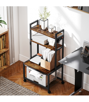 HOMCOM 4-Tier Mobile Printer Stand with Power Outlets for Home Office