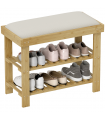 HOMCOM 3-Tier Shoe Storage Bench, Bamboo Shoe Rack for Entryway, Cream