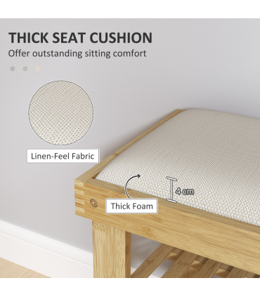 HOMCOM 3-Tier Shoe Storage Bench, Bamboo Shoe Rack for Entryway, Cream