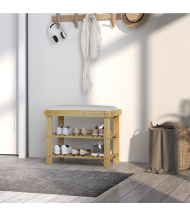 HOMCOM 3-Tier Shoe Storage Bench, Bamboo Shoe Rack for Entryway, Cream