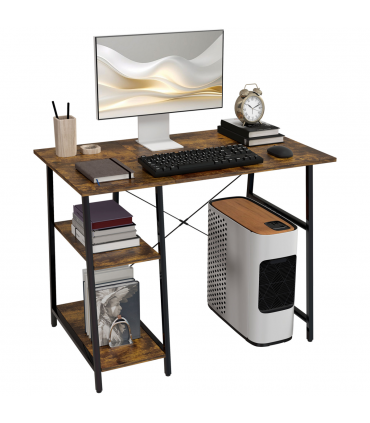 HOMCOM Computer Table Wor Desk with Shelves & Steel Frame, Rustic Brown