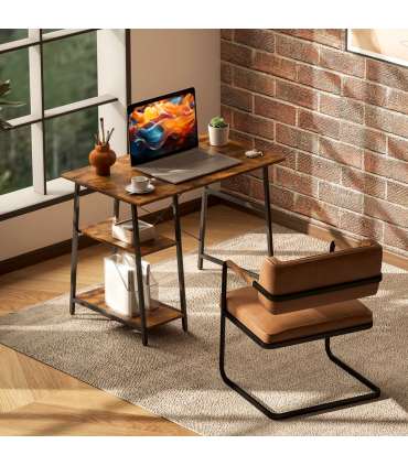HOMCOM Computer Table Wor Desk with Shelves & Steel Frame, Rustic Brown