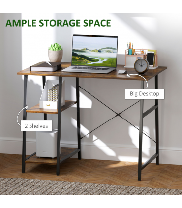 HOMCOM Computer Table Wor Desk with Shelves & Steel Frame, Rustic Brown