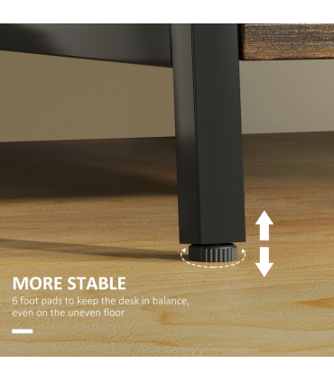 HOMCOM Computer Table Wor Desk with Shelves & Steel Frame, Rustic Brown