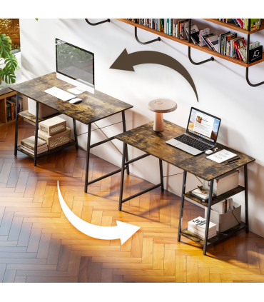 HOMCOM Computer Table Wor Desk with Shelves & Steel Frame, Rustic Brown