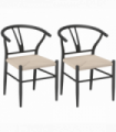 HOMCOM Weave Dining Chairs Set of 2 with Y-Shaped Backrest Hemp Seat Black