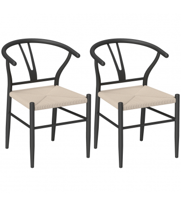 HOMCOM Weave Dining Chairs Set of 2 with Y-Shaped Backrest Hemp Seat Black