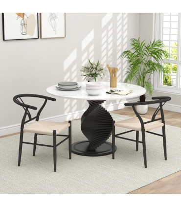 HOMCOM Weave Dining Chairs Set of 2 with Y-Shaped Backrest Hemp Seat Black