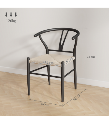 HOMCOM Weave Dining Chairs Set of 2 with Y-Shaped Backrest Hemp Seat Black