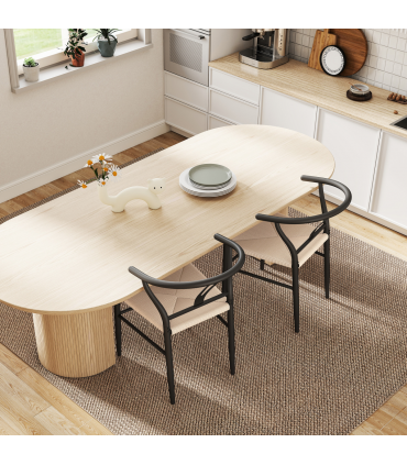 HOMCOM Weave Dining Chairs Set of 2 with Y-Shaped Backrest Hemp Seat Black