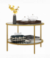 HOMCOM Round Coffee Table with Storage Shelf and Tempered Glass Top, Gold