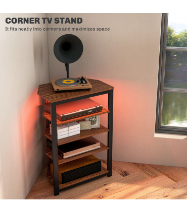 HOMCOM TV Stand with Lights, 4-Tier Storage Shelves for TVs up to 29"