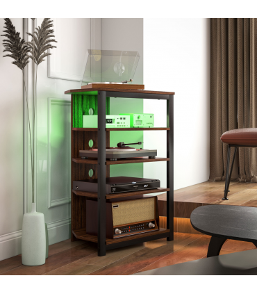 HOMCOM TV Stand with Lights, 4-Tier Storage Shelves for TVs up to 29"