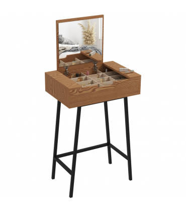 HOMCOM Industrial Vanity Desk with Mirror and Steel Legs Natural Wood Effect