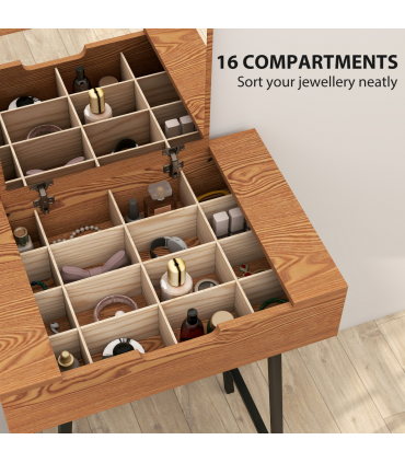 HOMCOM Industrial Vanity Desk with Mirror and Steel Legs Natural Wood Effect