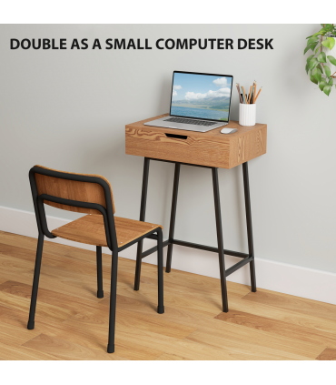 HOMCOM Industrial Vanity Desk with Mirror and Steel Legs Natural Wood Effect