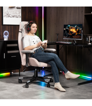 HOMCOM Gamer Computer Chair, Gaming Chair with Swivel Wheels, Pale Pink