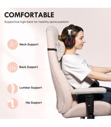 HOMCOM Gamer Computer Chair, Gaming Chair with Swivel Wheels, Pale Pink