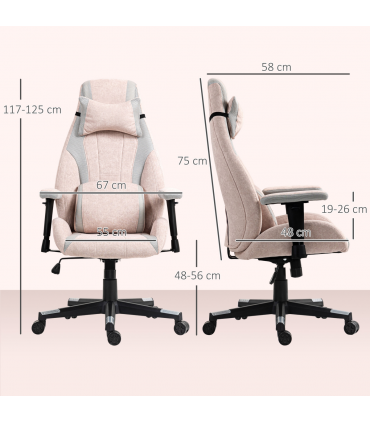 HOMCOM Gamer Computer Chair, Gaming Chair with Swivel Wheels, Pale Pink