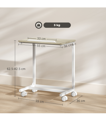 HOMCOM C-Shaped Sofa Side Table, Height Adjustable Overbed Table, Oak