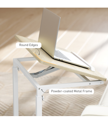 HOMCOM C-Shaped Sofa Side Table, Height Adjustable Overbed Table, Oak