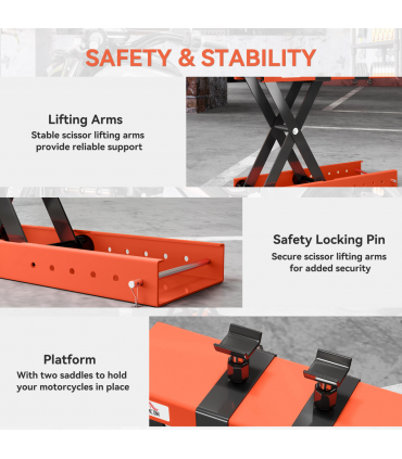 HOMCOM 500 kg Motorcycle Scissor Lift Jack, Steel Motorbike Lifting Stand