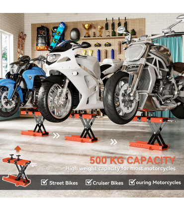HOMCOM 500 kg Motorcycle Scissor Lift Jack, Steel Motorbike Lifting Stand