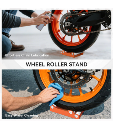HOMCOM Motorcycle Wheel Roller Stand for Tyre Cleaning and Chain Lubrication