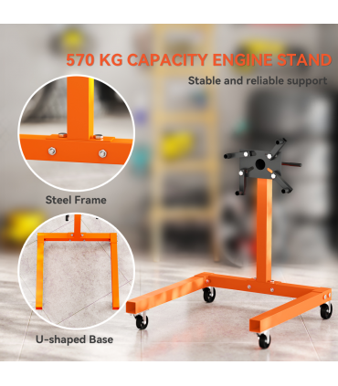 HOMCOM 570 kg Rotating Engine Stand with Adjustable Head, Orange