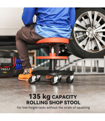 HOMCOM Rolling Mechanic Stool, 135kg Capacity Workshop Stool, Yellow