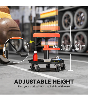 HOMCOM Rolling Mechanic Stool, 135kg Capacity Workshop Stool, Yellow