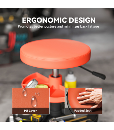 HOMCOM Rolling Mechanic Stool, 135kg Capacity Workshop Stool, Yellow