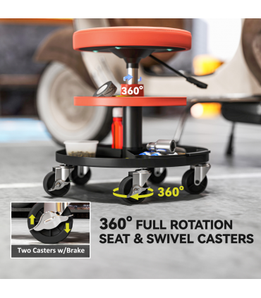 HOMCOM Rolling Mechanic Stool, 135kg Capacity Workshop Stool, Yellow