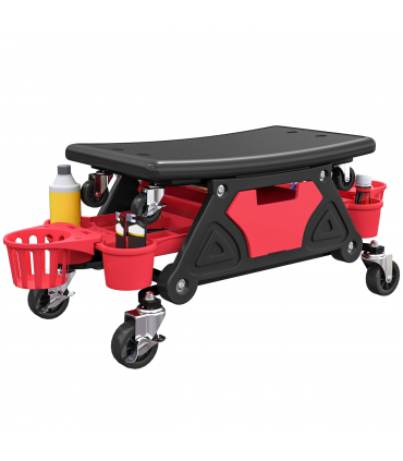 HOMCOM Rolling Mechanic Stool, 135kg Capacity Workshop Stool, Red