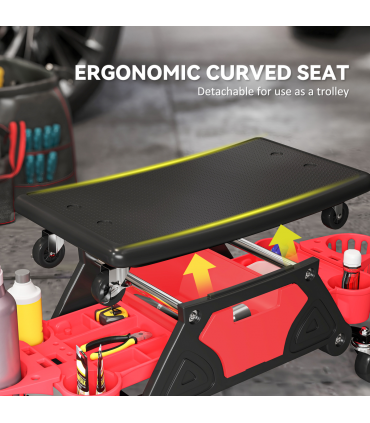 HOMCOM Rolling Mechanic Stool, 135kg Capacity Workshop Stool, Red