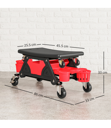 HOMCOM Rolling Mechanic Stool, 135kg Capacity Workshop Stool, Red
