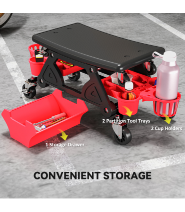 HOMCOM Rolling Mechanic Stool, 135kg Capacity Workshop Stool, Red