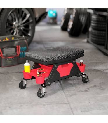 HOMCOM Rolling Mechanic Stool, 135kg Capacity Workshop Stool, Black