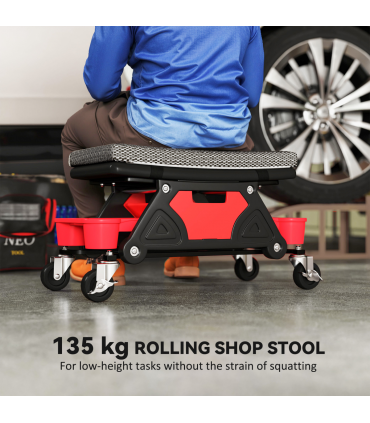 HOMCOM Rolling Mechanic Stool, 135kg Capacity Workshop Stool, Black