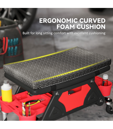 HOMCOM Rolling Mechanic Stool, 135kg Capacity Workshop Stool, Black