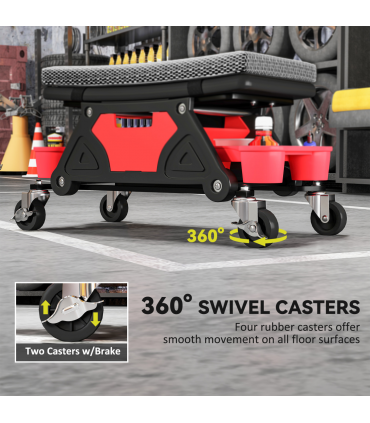 HOMCOM Rolling Mechanic Stool, 135kg Capacity Workshop Stool, Black