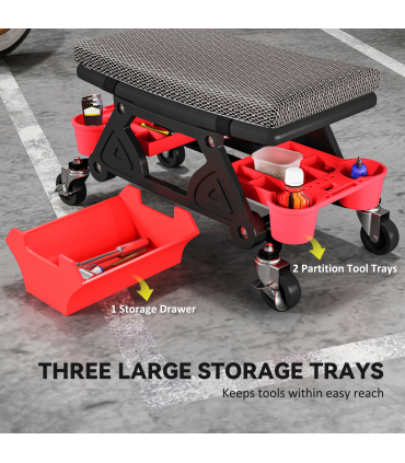 HOMCOM Rolling Mechanic Stool, 135kg Capacity Workshop Stool, Black