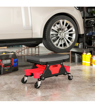 HOMCOM Rolling Mechanic Stool, 135kg Capacity Workshop Stool, Black