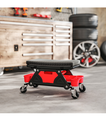 HOMCOM Rolling Mechanic Stool, 135kg Capacity Workshop Stool, Black