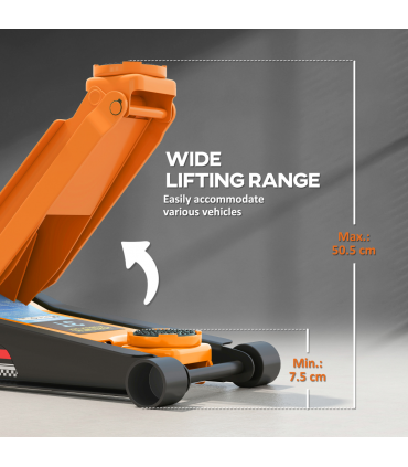 HOMCOM 3 Ton Low Profile Floor Jack, 7.5-50.5 cm Hydraulic Car Trolley Jack
